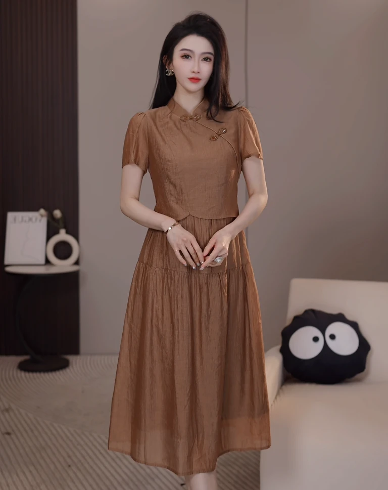 【阿紫专属】A-1024夏季新款新中式时尚修身气质收腰设计女装连衣裙