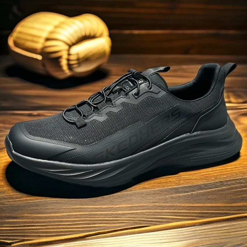 男鞋夏天透气软底网面运动鞋新品百搭男士高档厚底轻便黑色跑步鞋
