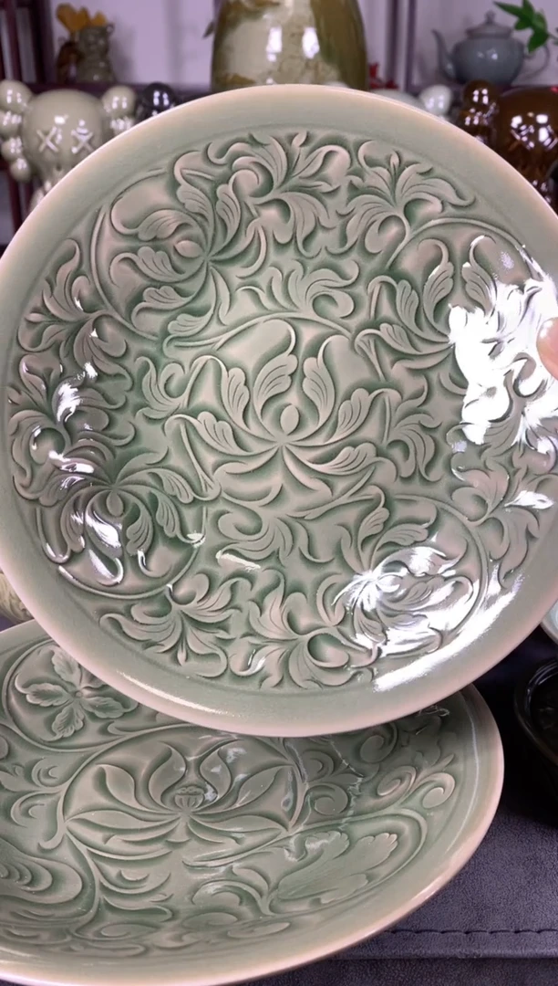 泰****）全手工内外双刻西番莲手工盘