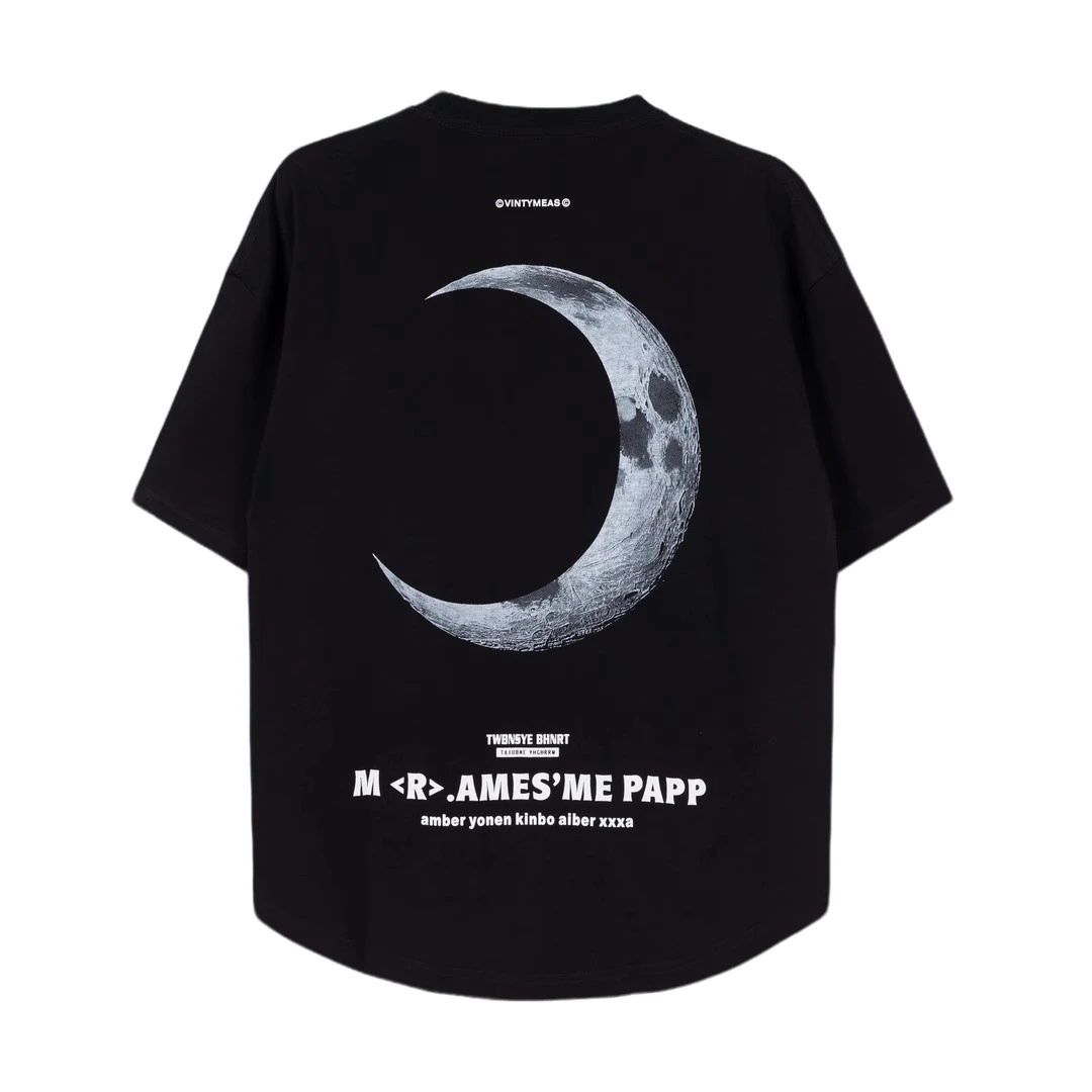 2025新款弯月印花时尚ins潮流情侣宽松圆领T恤半袖打底衫半袖