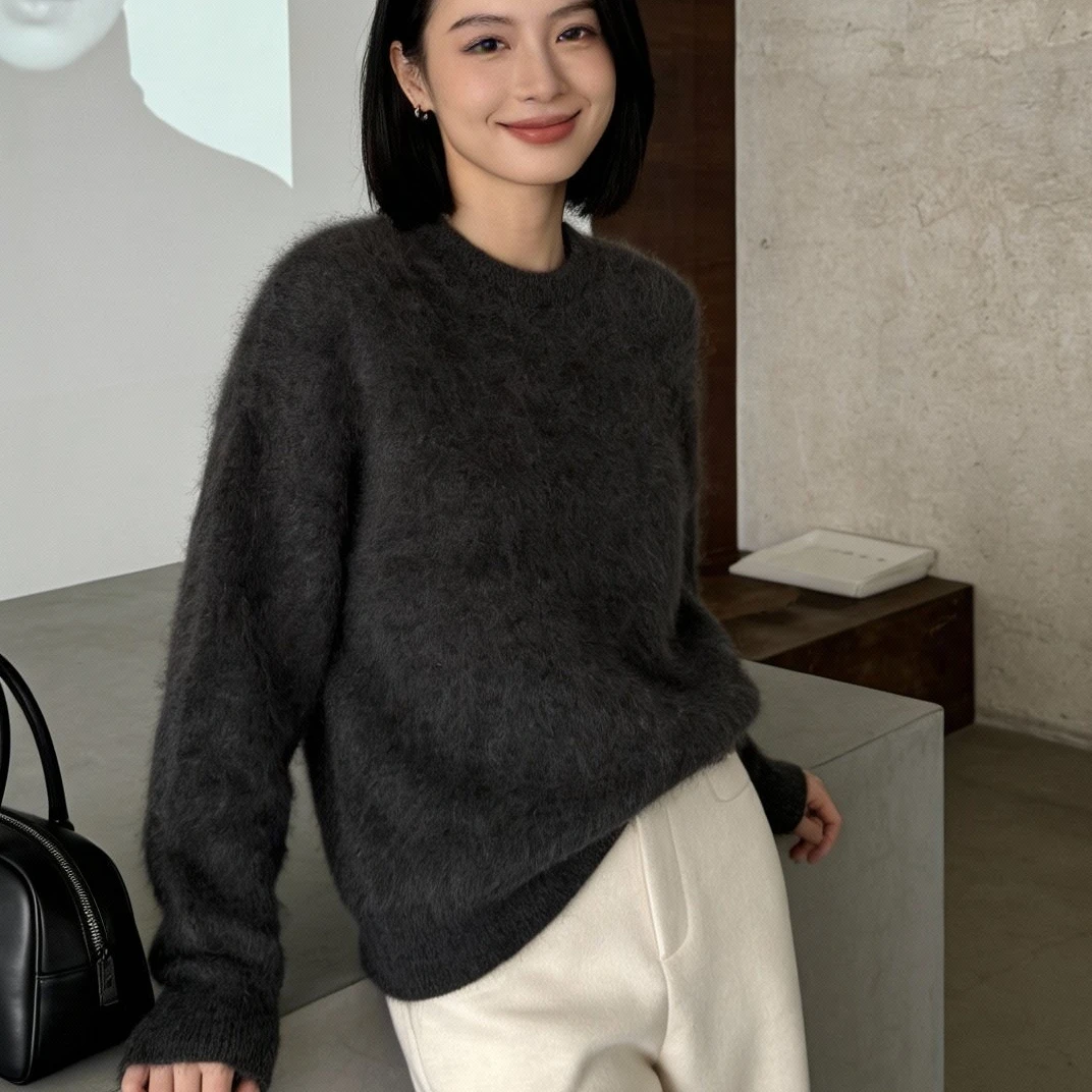 【保暖过冬】双股100%牦牛绒拉绒 数兰朵慵懒风马鞍肩毛茸圆领毛衣