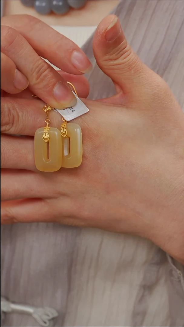 和田玉银S925镶嵌耳饰99【】