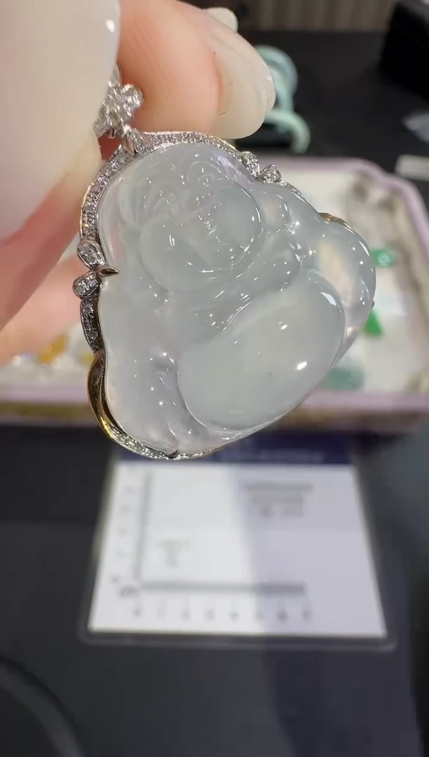 吊坠(不含链)18K金镶嵌翡翠【源头工厂】钻石镶嵌