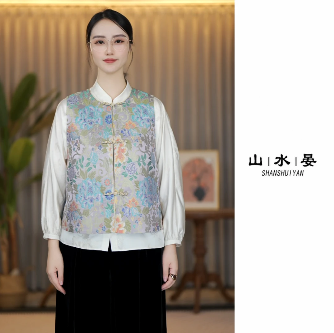 2025新款中式云锦马甲女士复古民族风洋气时尚休闲减龄UNX5395