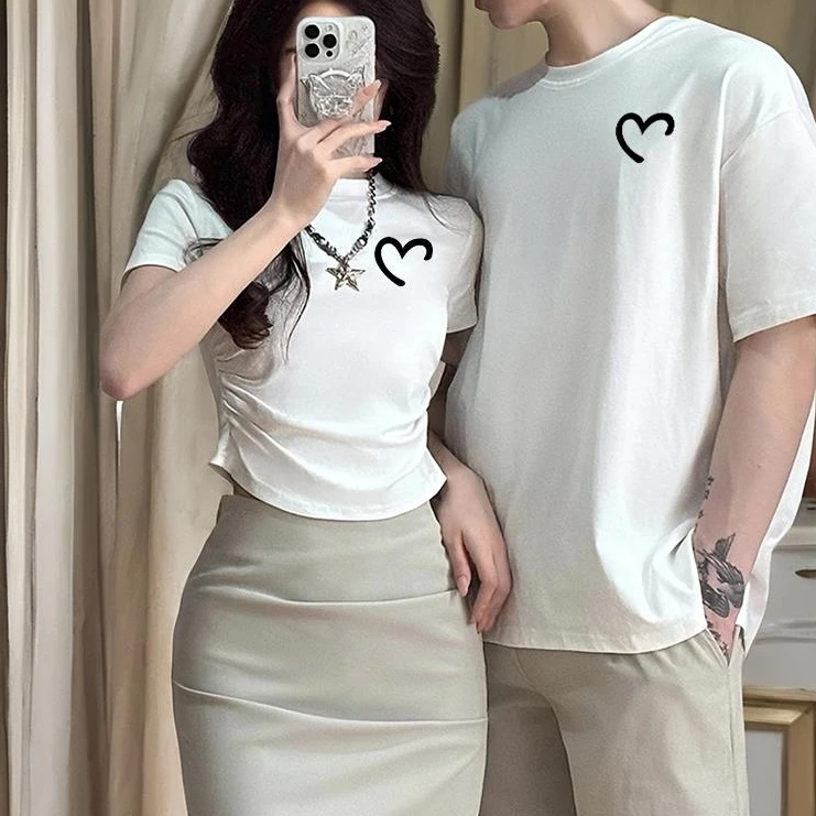 辣妹情侣装夏装短袖T恤一长一短2025新款夏季领证登记高级感套装