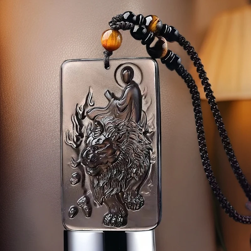 天然冰种黑曜石石神兽谛听吊坠男女情侣项链挂件守护神民族风礼品