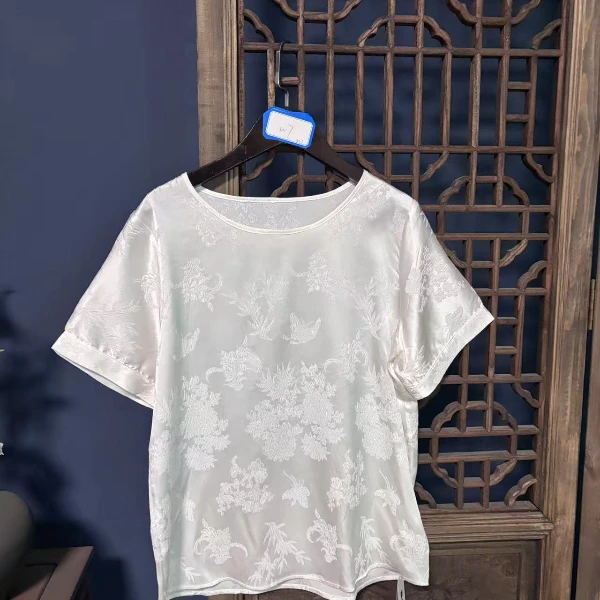 (瑕疵）2025夏季新款时尚休闲宽松百搭圆领桑蚕丝上衣短袖女W7