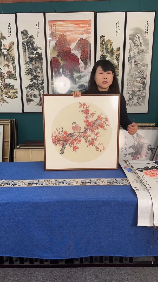 国画梅花实木装裱60*60