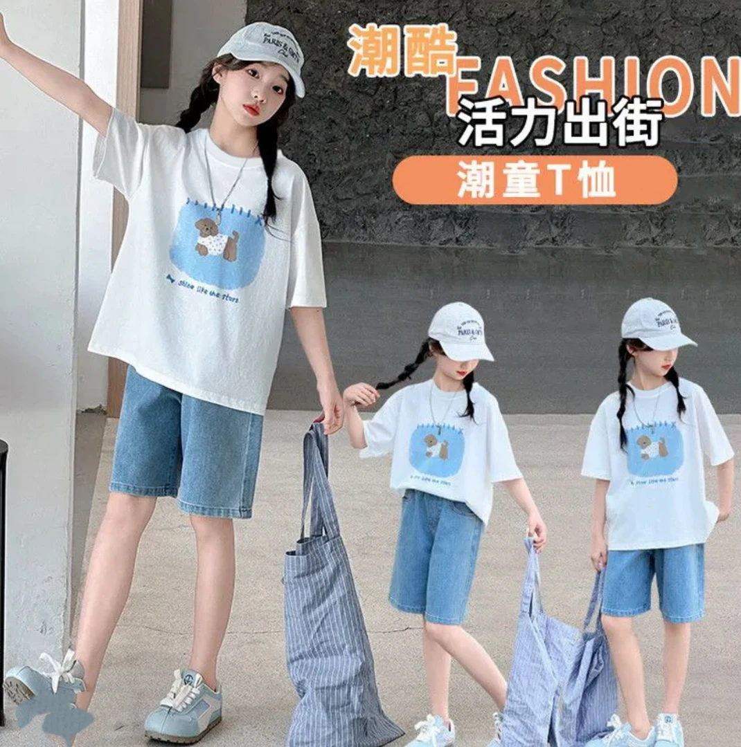 女童短袖t恤2025新款儿童夏季卡通时髦上衣中大童洋气时尚夏装