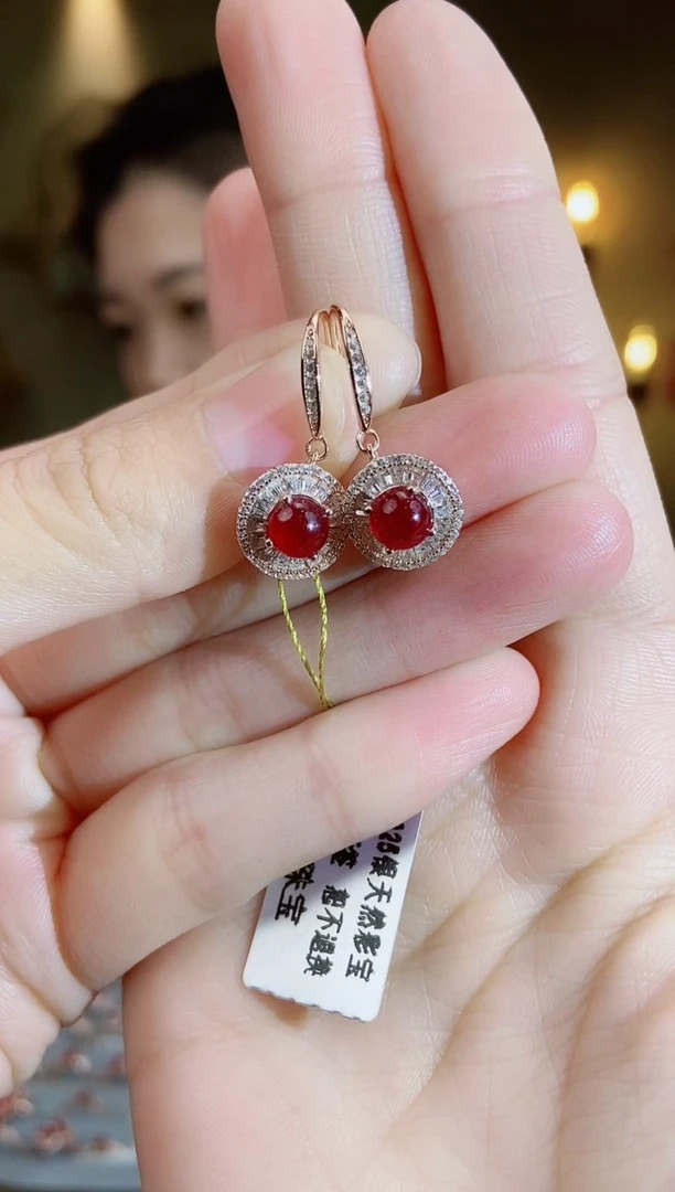银S925镶嵌耳饰红宝石耳饰