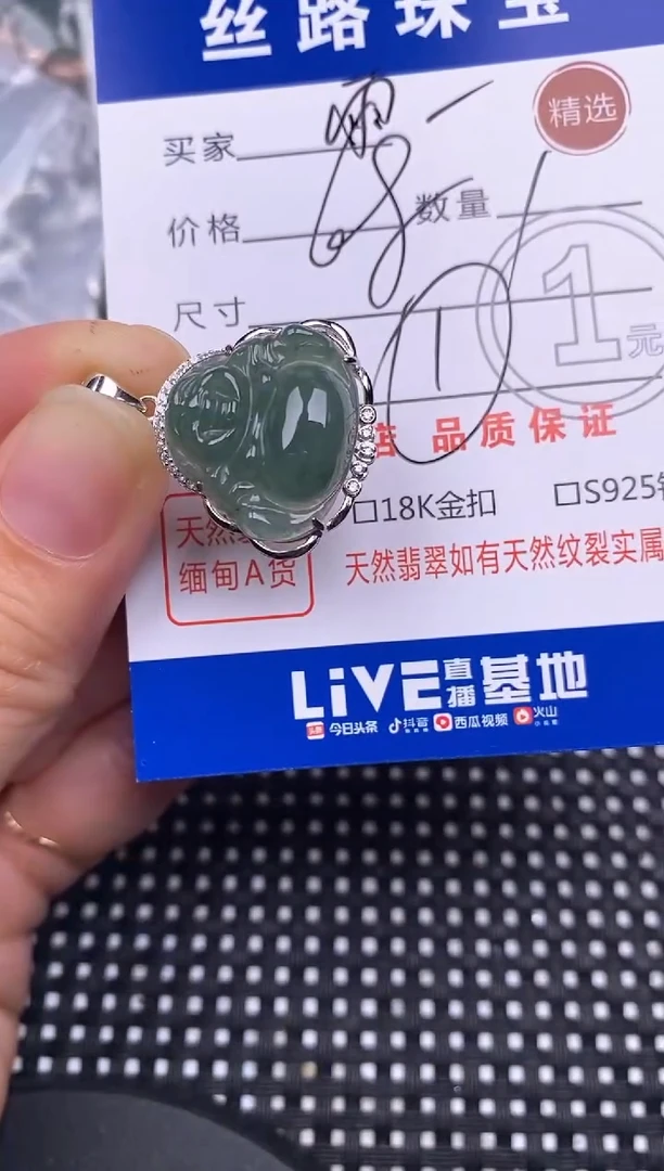 颈饰银S925镶嵌翡翠雨*石挂件