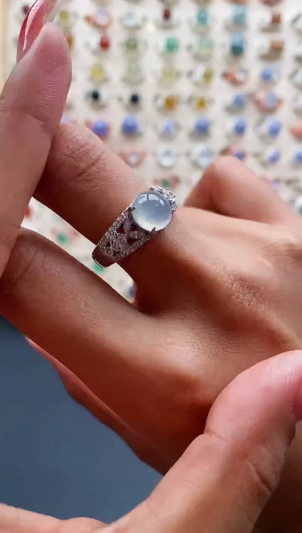 【闪购商品】翡翠戒指银S925镶嵌缅甸天然A货翡翠111 10+