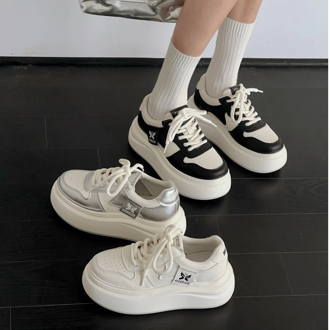 厚底真皮小白鞋女2025春季新款百搭增高运动休闲鞋 MSBE 1-6103