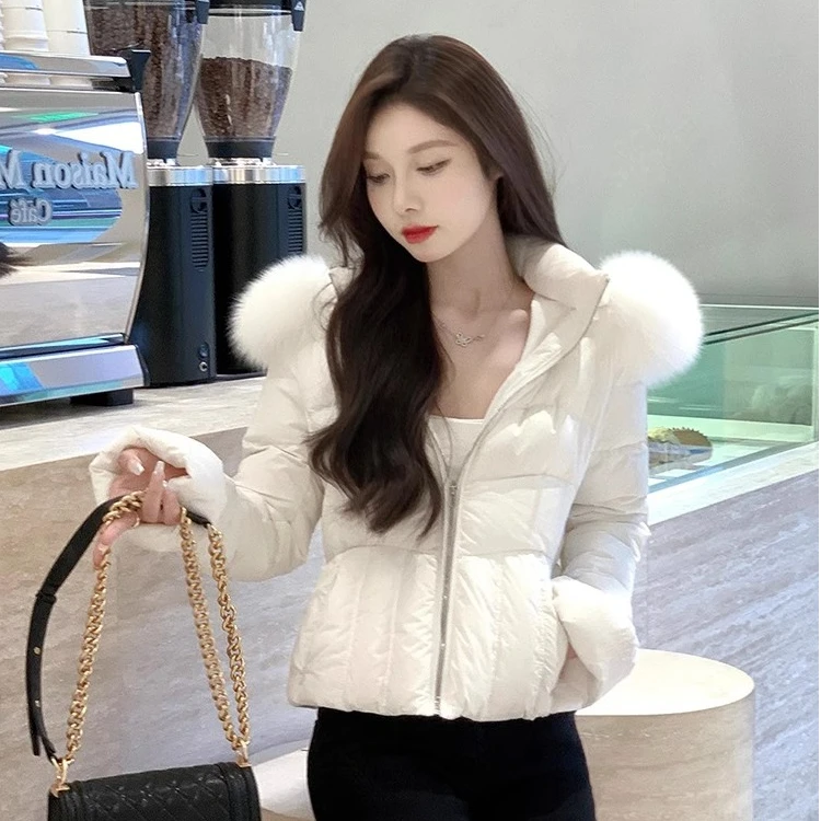 大毛领羽绒棉服女冬时尚洋气小个子修身短款收腰显瘦保暖棉衣外套