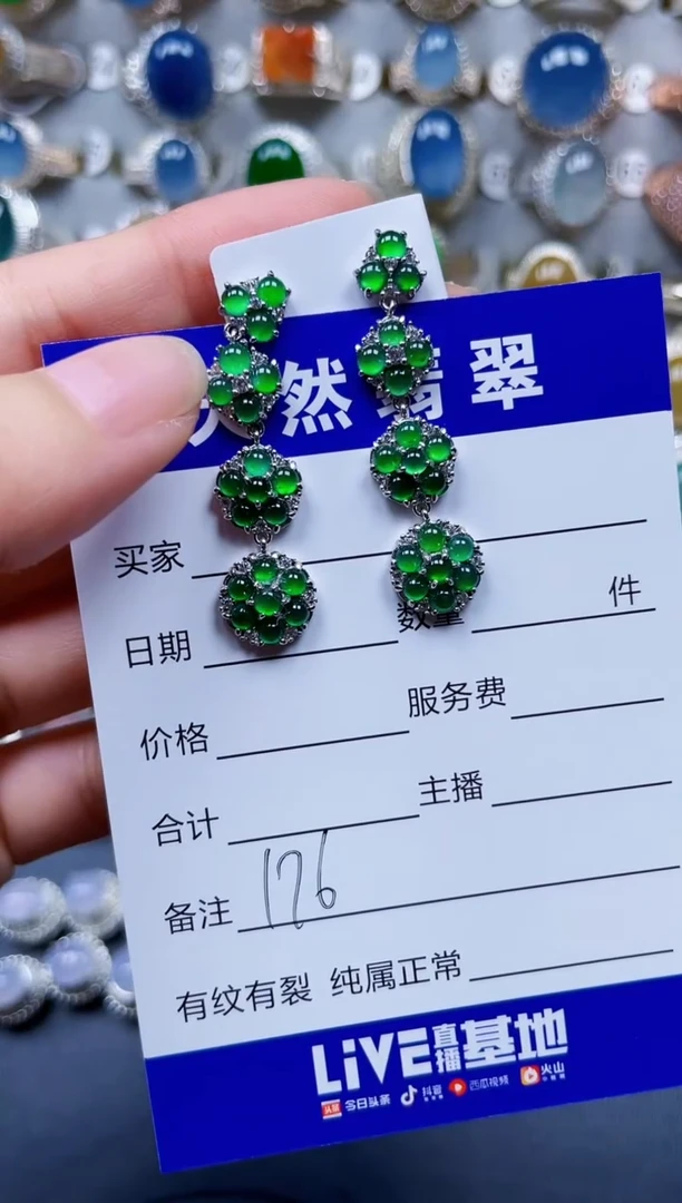 银S925镶嵌翡翠耳饰176