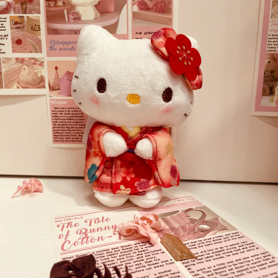 日版三丽鸥渐变和服Kitty美乐蒂KITTY毛绒可爱红色日本娃娃