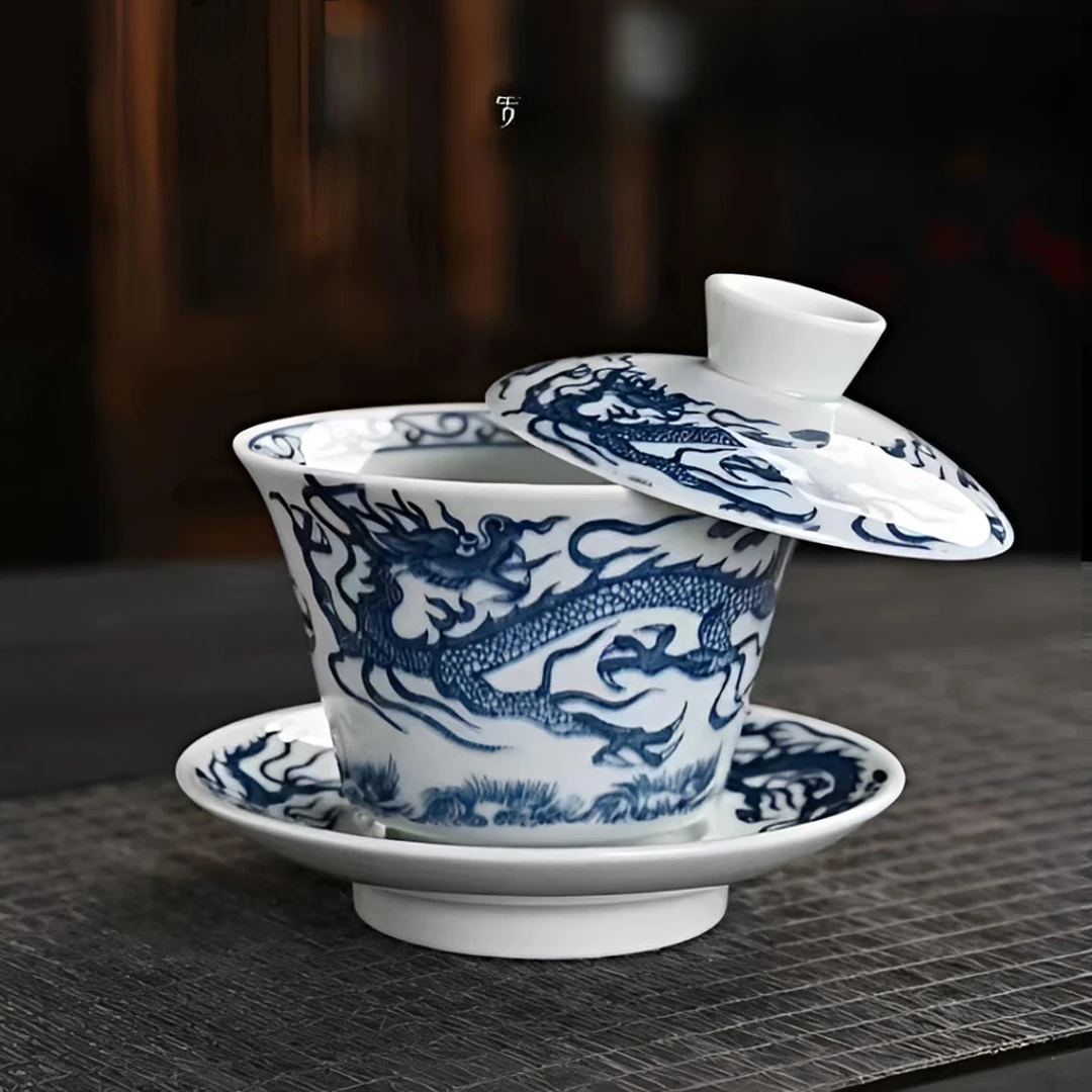 羊脂玉白瓷盖碗可悬停旋转陶瓷单个