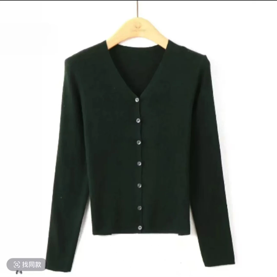 5超显瘦燕麦色韩系简约v领毛针织开衫女2024早秋修身休闲通勤上衣