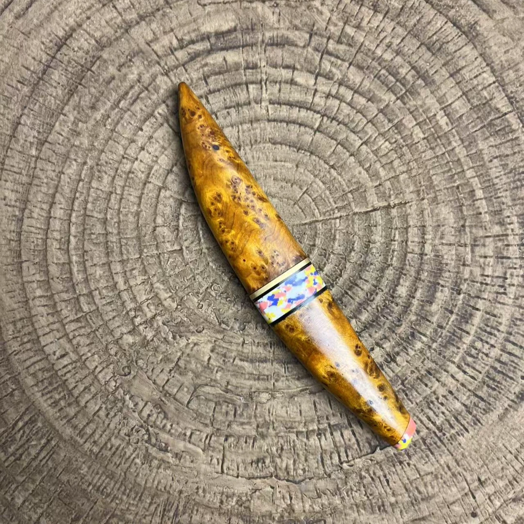 【月牙】陈化金丝瘤疤崖柏SKD-11三枚合一天水淬烧刃多功能水果刀