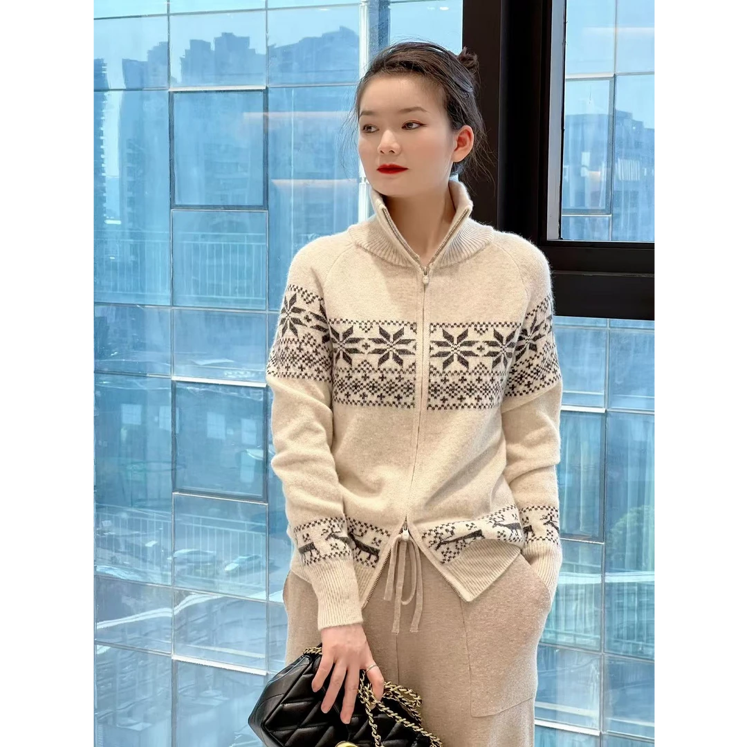465提花拉链冬季毛针织衫长袖气质秋冬时尚洋气针织衫百搭