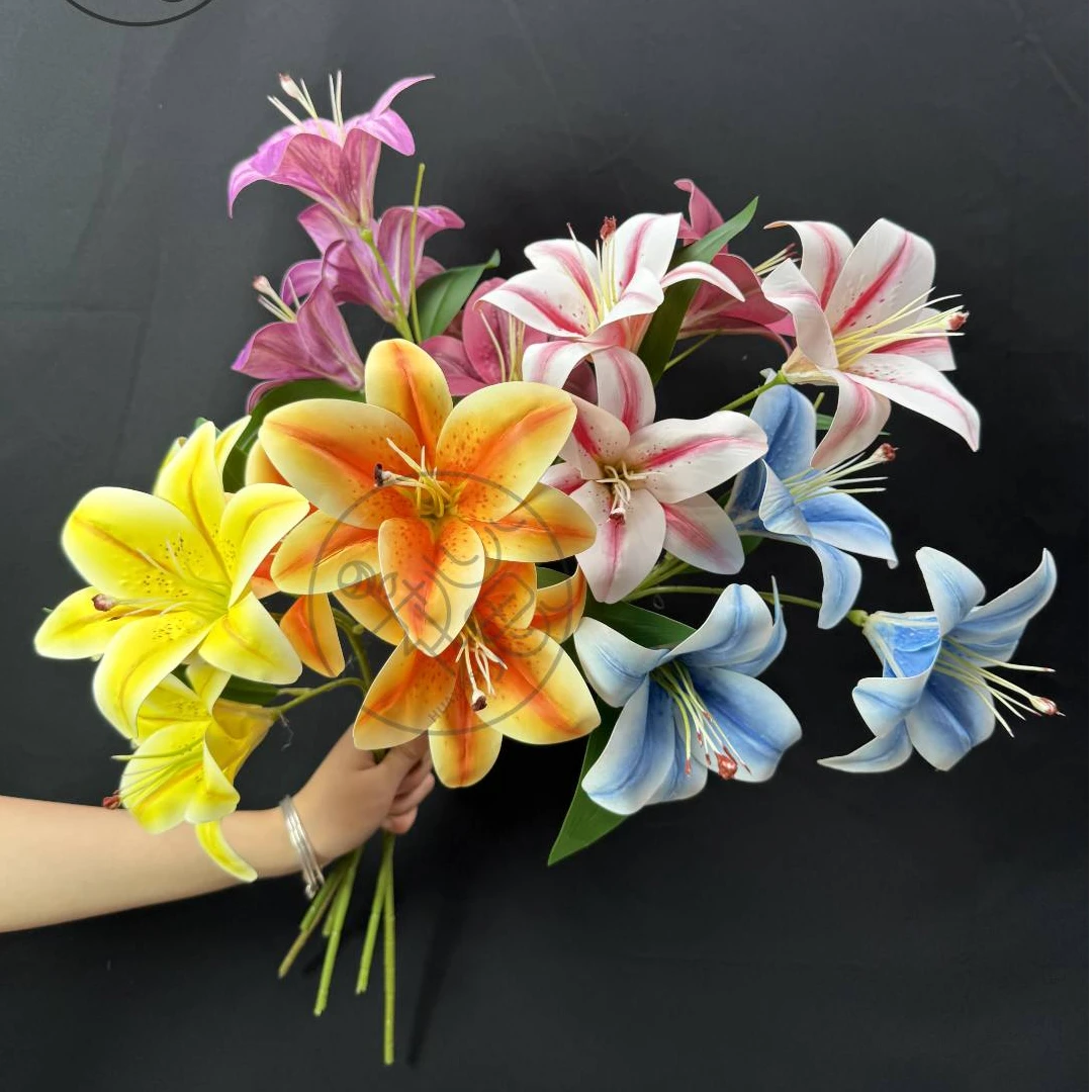 【3头大百合】花心思仿真花材批发婚庆婚礼堂背景装饰花客厅摆件