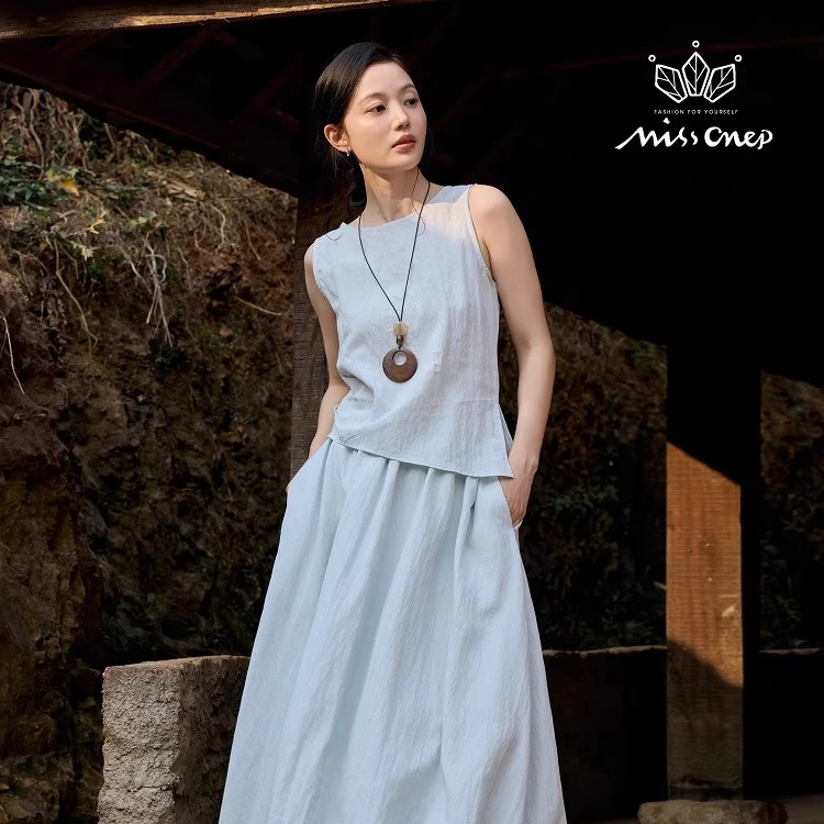 missonep极简圆领无袖上衣配花苞半裙两件套女夏季[B815009UEC]