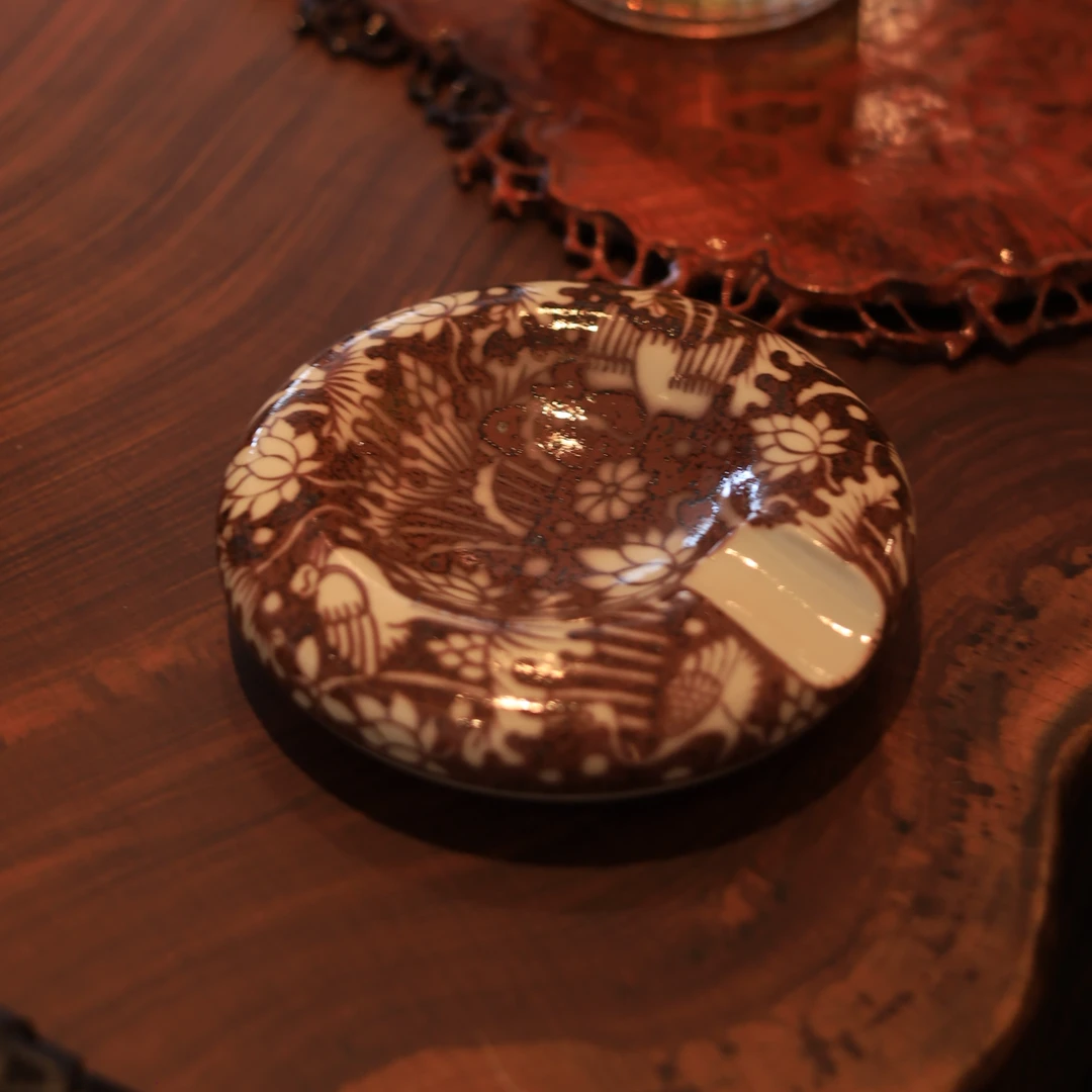 雲廬锦秀天呈联名款一鹭莲科釉里红雪茄缸老味雪茄缸