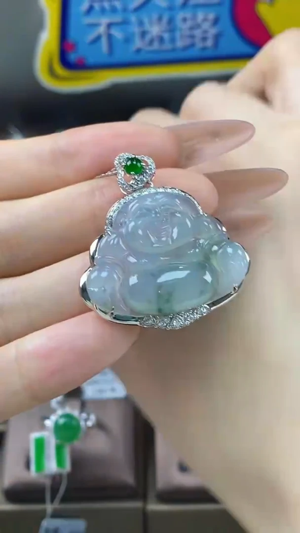 【闪购商品】翡翠吊坠(不含链)18K金镶嵌翡翠包镶佛公