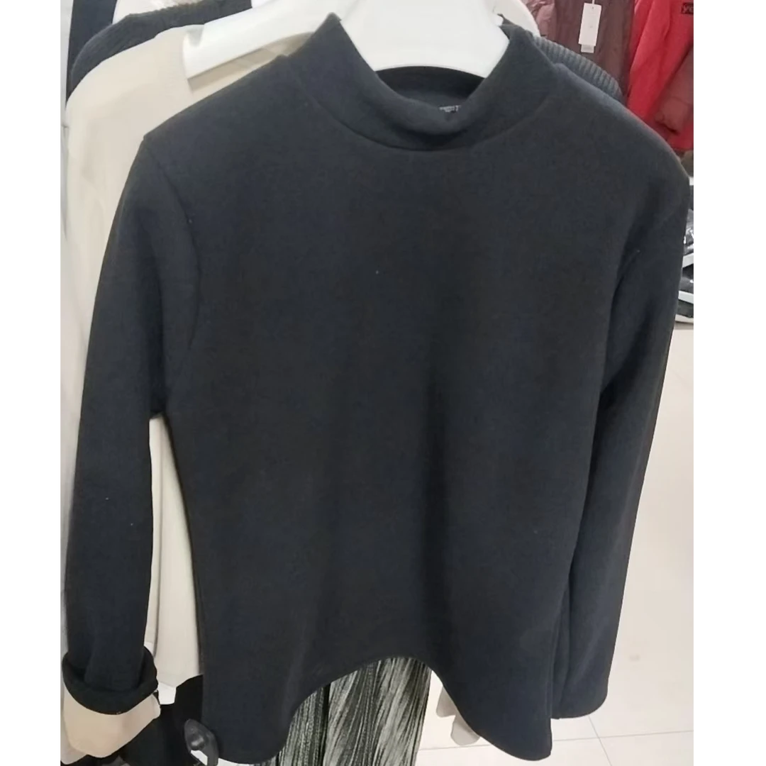 中领纯色长袖2层青年保暖上装套头打底衫女士