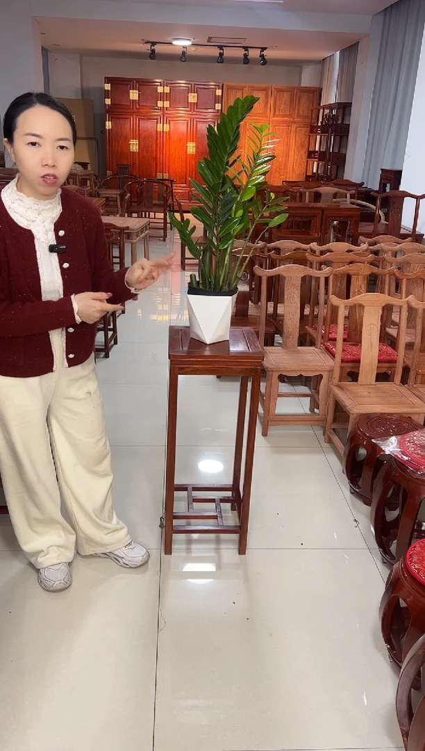 花梨木类端景台一对打蜡刚果花架