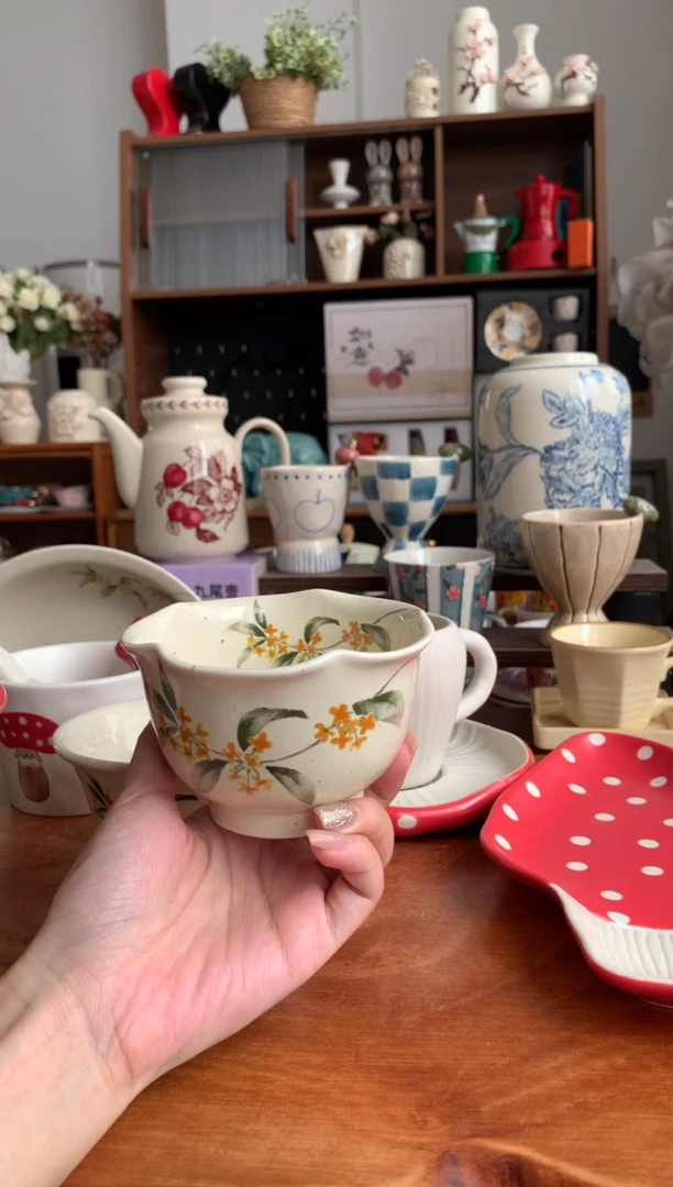 瓷金桂花花口杯 送勺