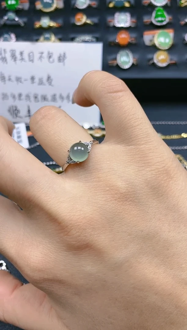 翡翠戒指银S925镶嵌天然翡翠