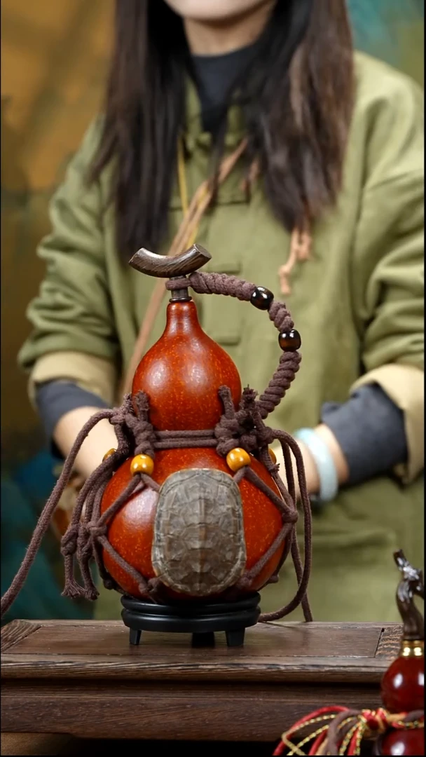 YE055复古网兜款天然酒葫芦（一物一拍）+原色小葫芦