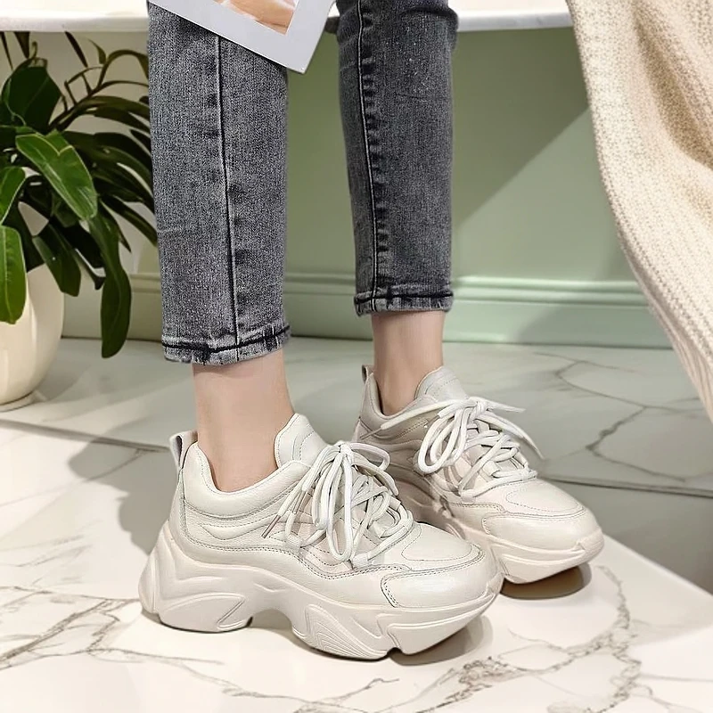 169新款时尚舒适休闲百搭运动软底显脚小透气头层牛皮老爹鞋女款