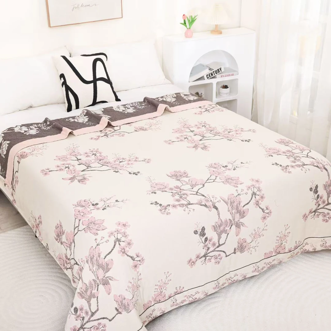 汉麻纱布床盖盖毯--满庭芳华200*230