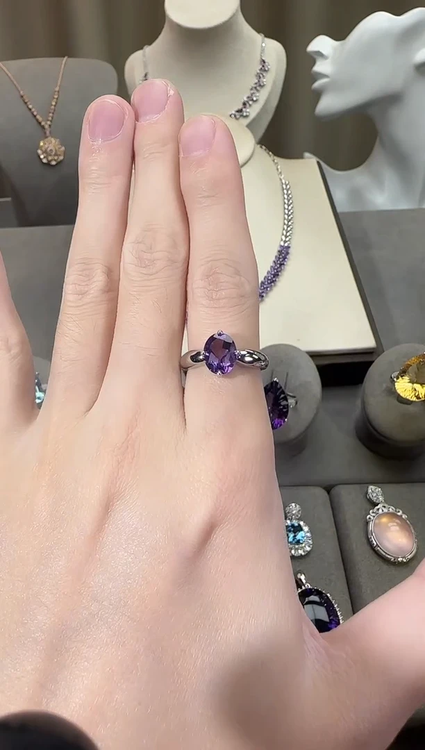 银S925镶嵌戒指紫晶9*7mm戒指简约设计款