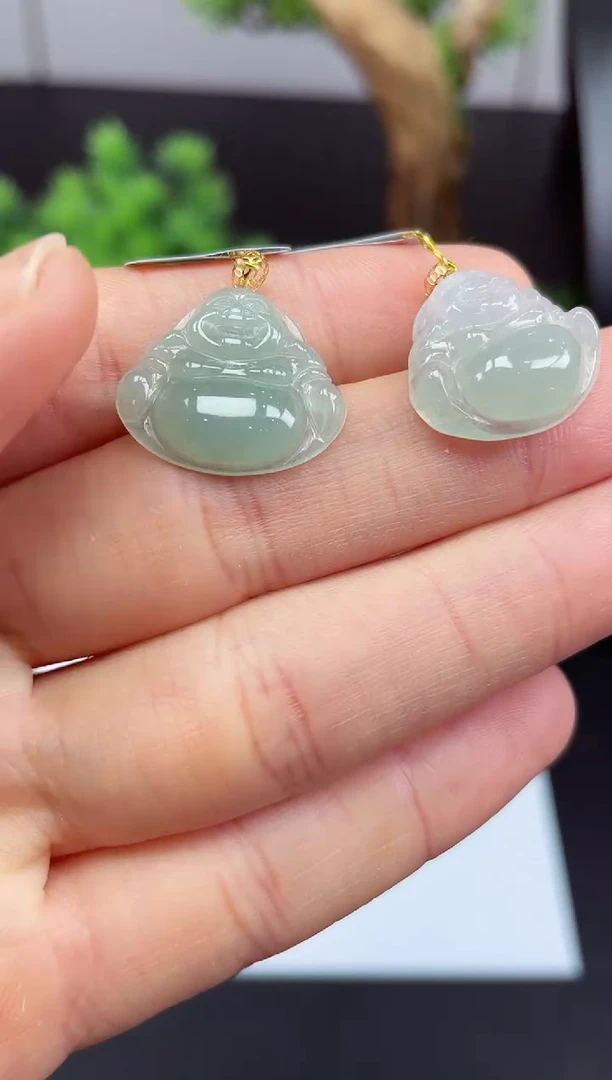 吊坠(不含链)18K金镶嵌翡翠佛公多样性发其一@@CMT1636-4