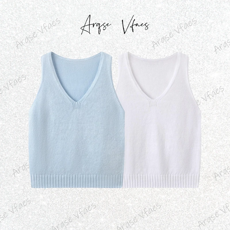 商场同款2025摩家新品亚麻法式V领宽松针织衫背心上衣MBE2SWT029