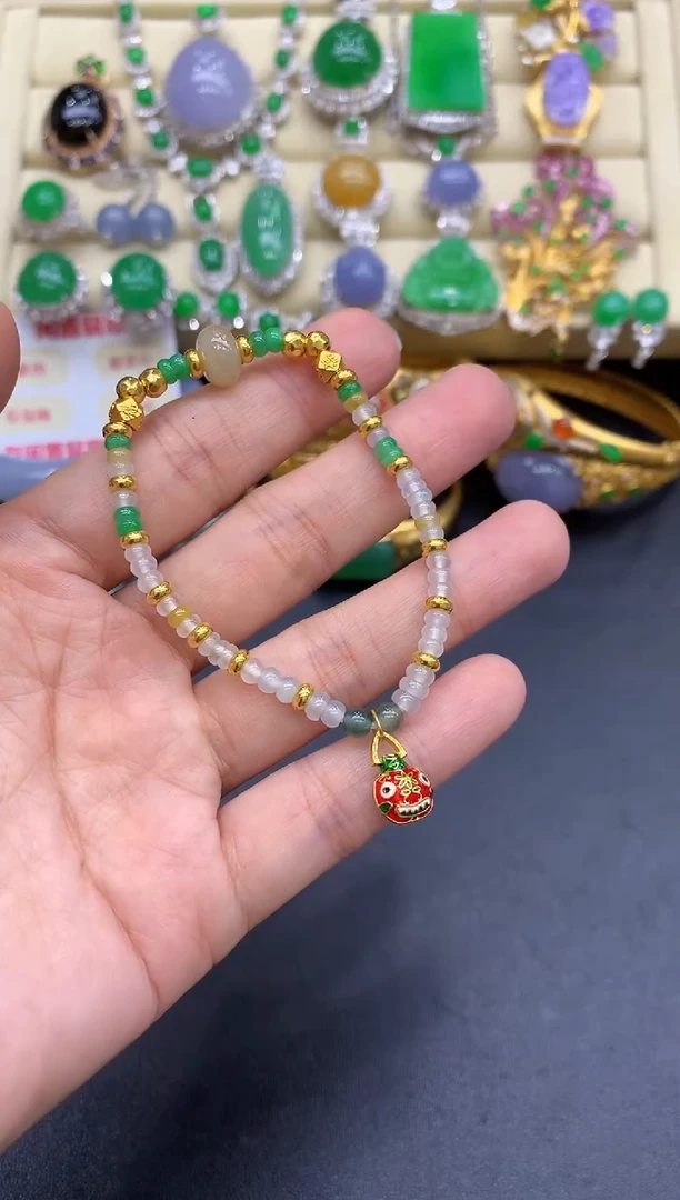 足金镶嵌手链翡翠130-中国好珍宝