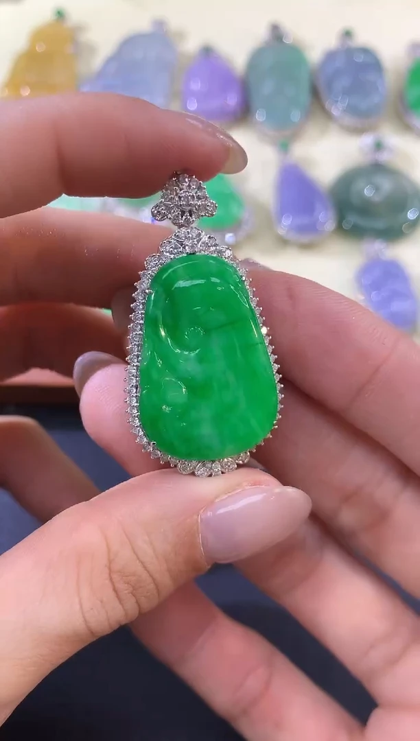 吊坠(不含链)18K金镶嵌翡翠a86