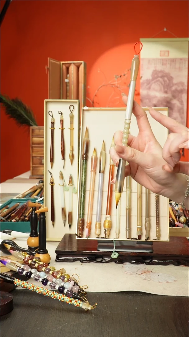 61号闪孤品高货毛笔链接 清水试笔 蘸墨不退