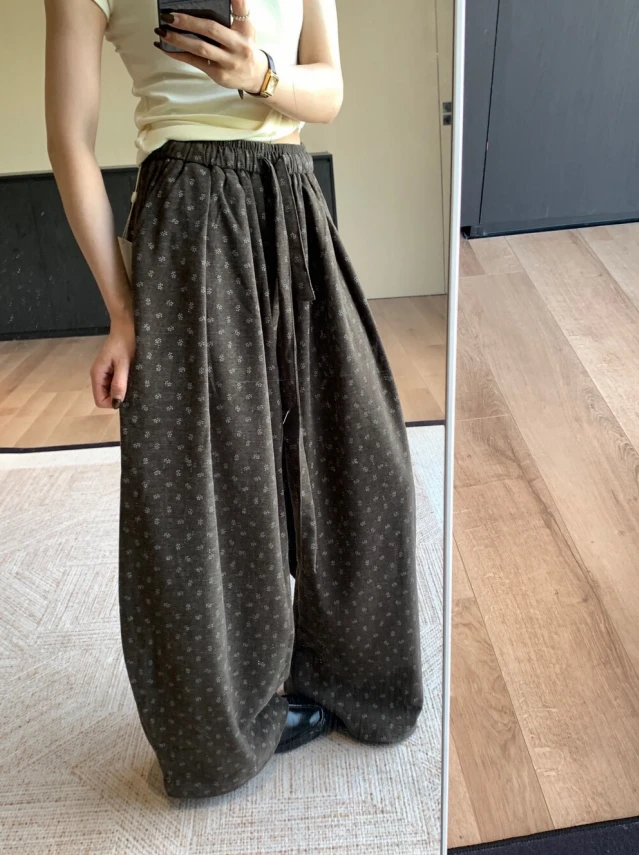 女装2025秋季新款时尚韩系简约日常通勤碎花气球休闲裤显瘦阔腿裤