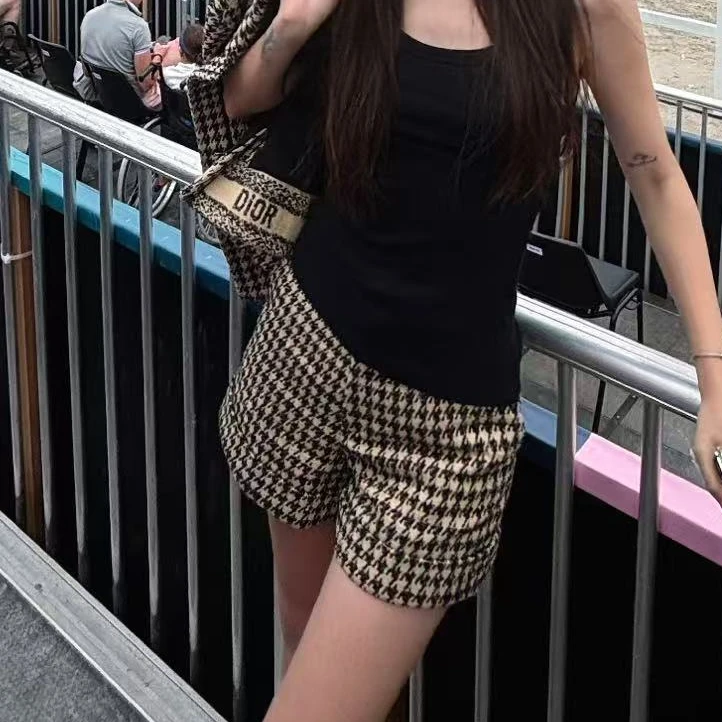 未使用 DIOR/迪奥 棕色千鸟格短裤/36