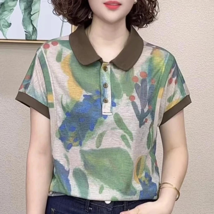 【爆款推荐】2025夏季新款短袖T恤洋气印花宽松小衫百搭上衣显瘦