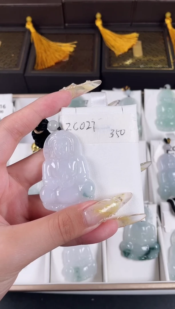 颈饰未镶嵌翡翠ZC027冰飘花观音+孤品+送同款绳子