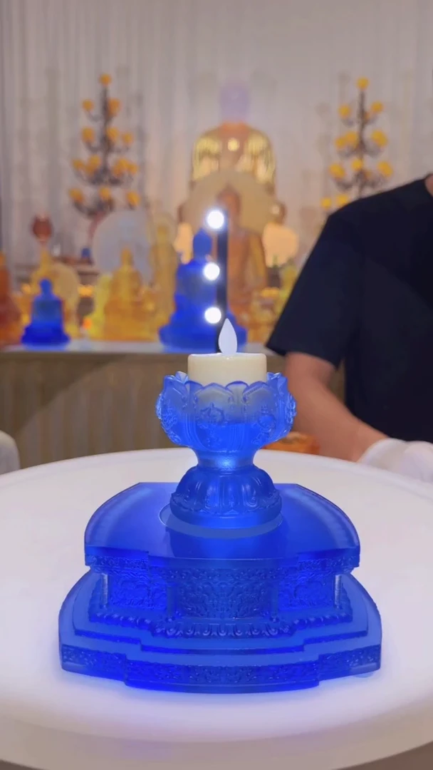 琉璃手工艺品摩**嘟匠门琉璃一套八吉祥烛台