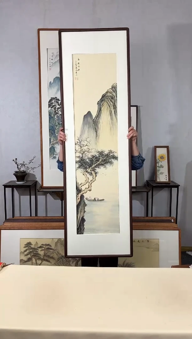 国画手绘*扁舟吟兴*52*172cm带框发货