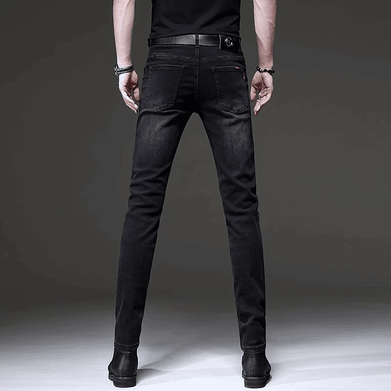 秋冬新款高端黑色牛仔裤潮流男修身小脚弹力潮牌休闲百搭长裤子