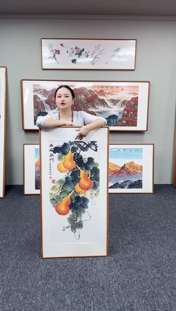 国画五福临门120*60手绘作品