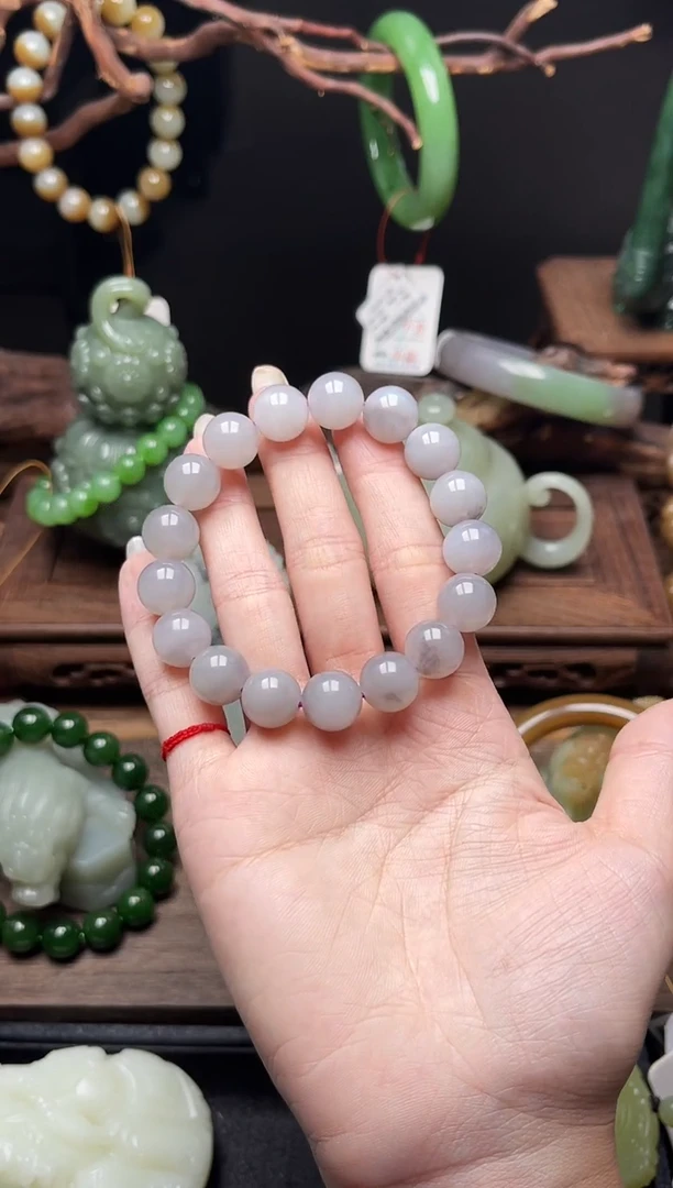 手串未镶嵌和田玉卡12青海烟紫 圆珠